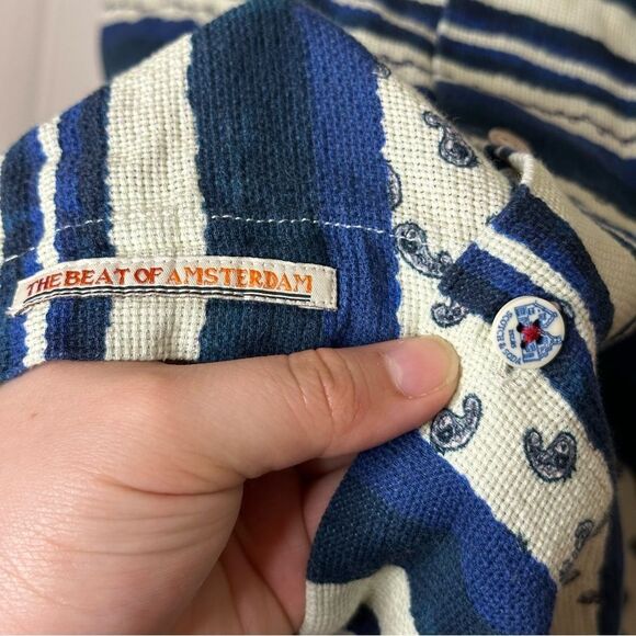 Scotch & Soda Navy Blue Creme Patchwork Printed Camp Button Down Shirt XL Indie - Picture 8 of 12